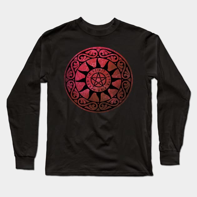 Five Elements Runic Magical Pentacle - Red Version Long Sleeve T-Shirt by sarahwainwright